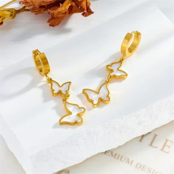 Butterfly Gold Statement Vintage Cute Long Summer Earring for Women Jewelry - Picture 5 of 9